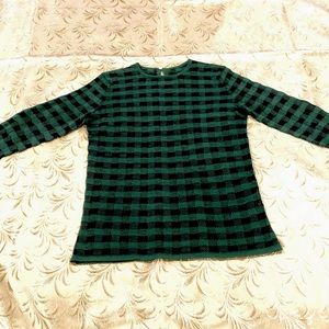 SOLD-Green black checkered knitted top Medium
